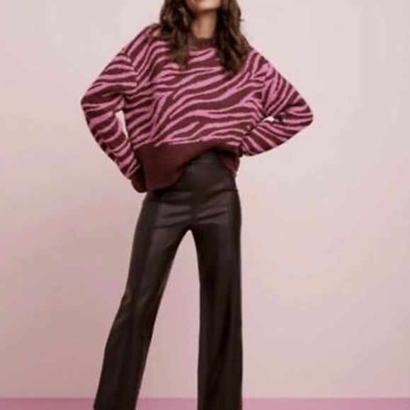 Ann Taylor Pink & Burgundy Zebra Striped Wool Blend Sweater Sz XL NWT - Picture 1 of 6